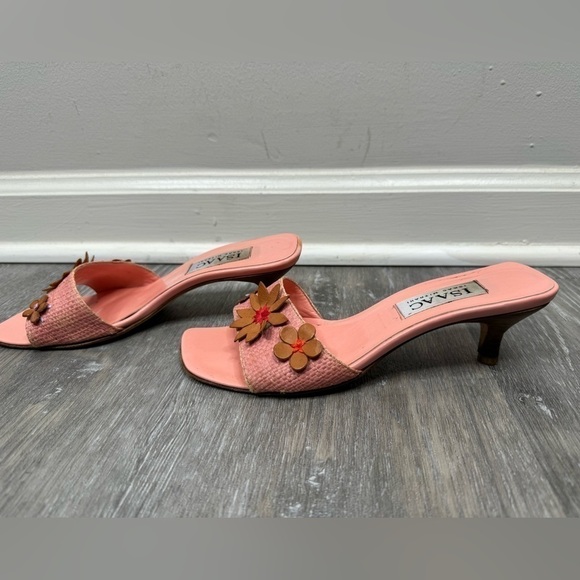 Isaac Mizrahi Floral Appliqué Spring Wicker Weave Pink Peach Sandals Size 6 - Picture 14 of 15